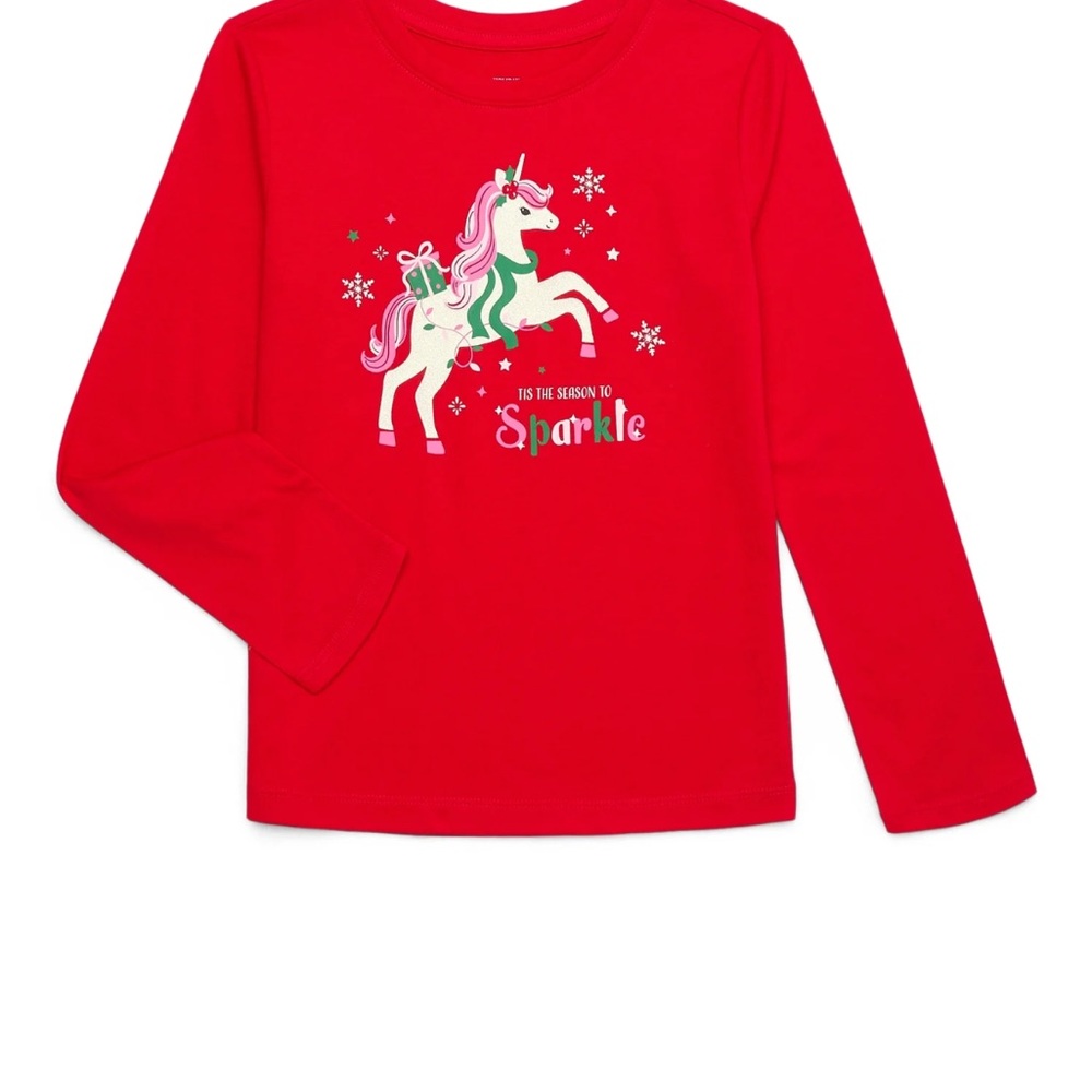 Holiday Time Girls Christmas Unicorn Graphic Tee with Long Sleeves Size XS 4/5 - Picture 2 of 6